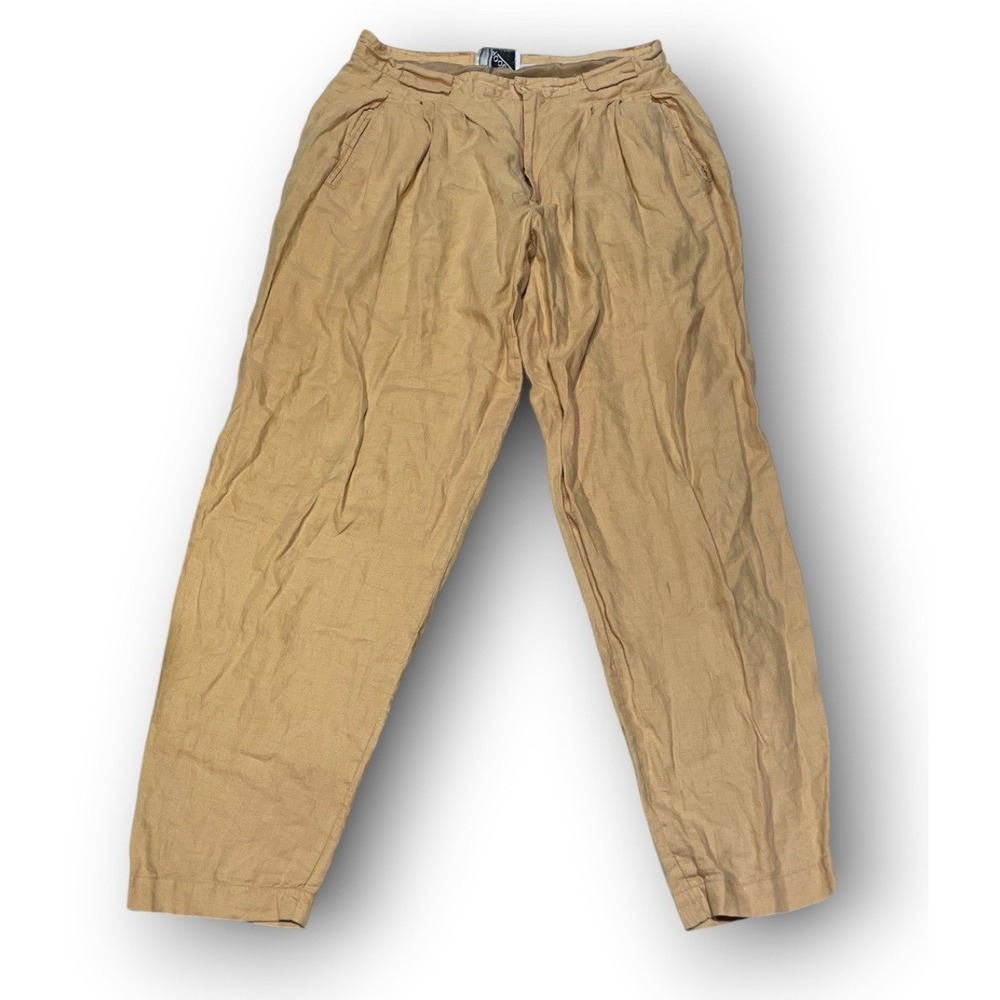 Vintage 90s GOOUCH 100% Linen Pants Beige Tan Mustard Fit Size 32x30  Men